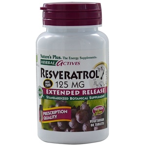 Nature's Plus, Herbal Actives, Ресвератрол, 125 мг, 60 растительных таблеток