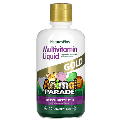 

NaturesPlus Source of Life, Animal Parade, Gold Liquid, мультивитамины для детей в жидкой форме, вкус тропических ягод, 887,10 мл (30 жидк. унций)