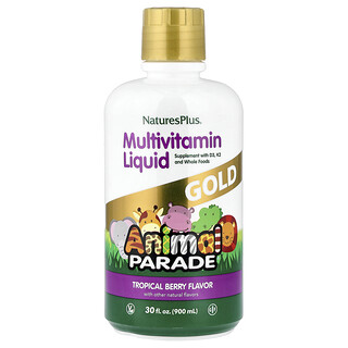 NaturesPlus, Animal Parade® Gold, Suplemento multivitamínico líquido, Bayas tropicales, 900 ml (30 oz. líq.)