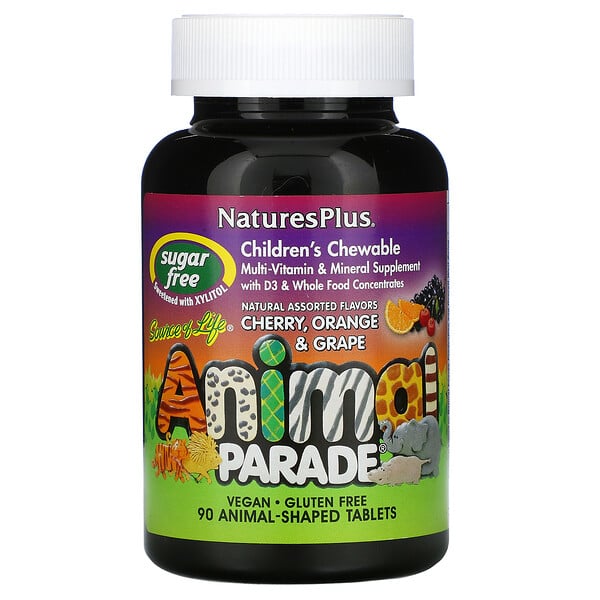 Source of Life, Animal Parade, Children's Chewable Multi-Vitamin and Mineral Supplement, Natural Assorted Flavors, 90 Animal-Shaped Tablets
