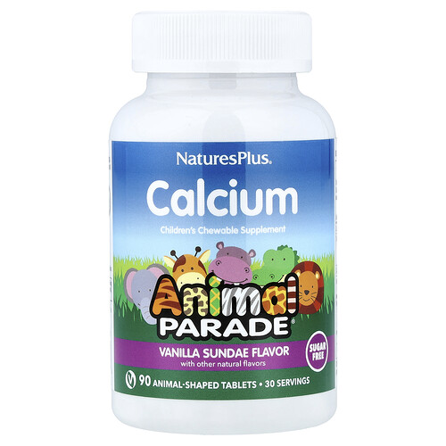 NaturesPlus, Animal Parade®, Calcium, Children’s Chewable Supplement, Vanilla Sundae, 90 Animal-Shaped Tablets