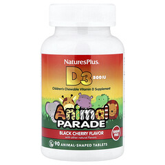 Вітамін D3 для дітей Natures Plus Animal Parade Vitamin D3 Black Cherry Flavor смак вишні 90 таблеток