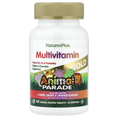 Photos - Vitamins & Minerals GRAPE NaturesPlus, Animal Parade® Gold, Children's Chewable Multivitamin, Cherry,  & Orange, 60 Animal-Shaped Tablets NAP-299 