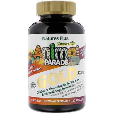 Nature's Plus Source of Life Animal Parade Gold, Children's Chewable Multi-Vitamin & Mineral Supplement, Natural Assorted Flavors, 120 Animal-Shaped Tablets