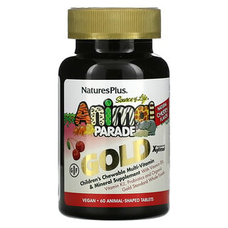 Nature's Plus, Source of Life, Animal Parade Gold, жевательные мультивитамины с микроэлементами для детей, со вкусом вишни, 60 таблеток в форме животных