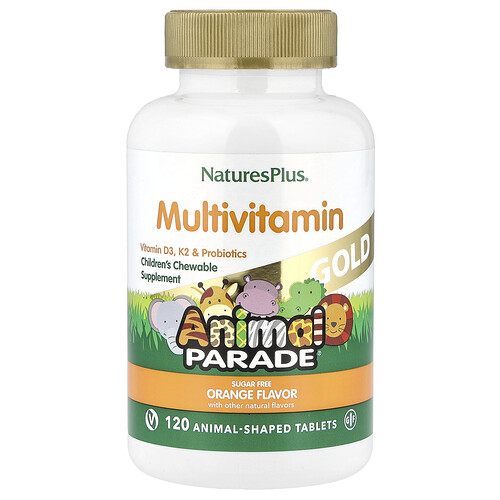 NaturesPlus, Animal Parade® Gold, Children's Chewable Multivitamin, Multivitamin-Kautabletten für Kinder, Orange, 120 Kautabletten in Tierform