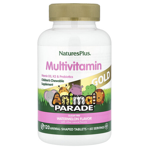 NaturesPlus, Animal Parade® Gold, Children's Chewable Multivitamin, kaubares Multivitamin für Kinder, Wassermelone, 120 Kautabletten in Tierform