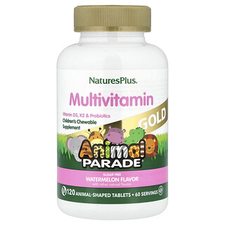 NaturesPlus, Animal Parade® Gold, Children's Chewable Multivitamin, Watermelon, 120 Animal-Shaped Tablets