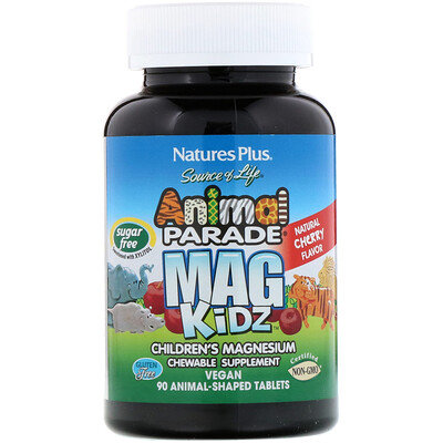 Nature's Plus Animal Parade, MagKidz, магний для детей, натуральный вишневый вкус, 90 таблеток в форме животных