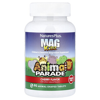 NaturesPlus, MagKidz®, Animal Parade®, Children's Chewable Magnesium, Magnesium-Kautabletten für Kinder, Kirsche, 90 Tabletten in Tierform (50 mg pro Tablette)