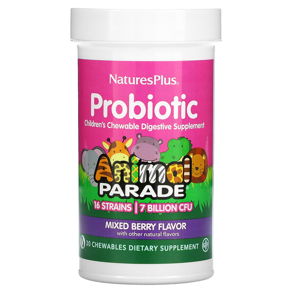 NaturesPlus‏, Probiotic, Children's Chewable Digestive Supplement, Mixed Berry, 30 Chewables