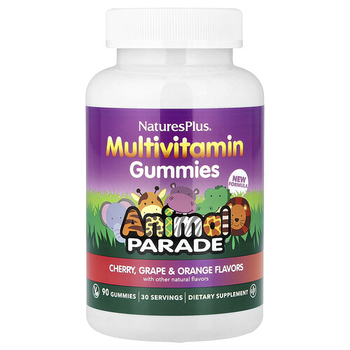 NaturesPlus, Animal Parade®, Multivitamin-Fruchtgummis, Kirsche, Traube und Orange, 90 Fruchtgummis