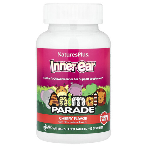 NaturesPlus, Animal Parade®, Inner Ear, Kaupräparat für Kinder, Kirsche, 90 tierförmige Tabletten