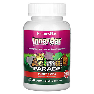 NaturesPlus, Animal Parade, Oreille interne, Comprimés à croquer pour enfant, Cerise, 90 comprimés en forme d'animaux