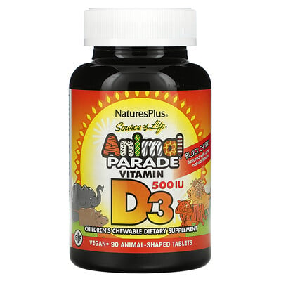 

NaturesPlus Source of Life Animal Parade витамин D3 со вкусом натуральной черешни 500 МЕ 90 таблеток в форме животных