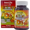 Nature's Plus, Source of Life с витамином D3, Animal Parade, детская мультивитаминная добавка с натуральным ароматом черной вишни, 500 МЕ, 90 жевательных капсул