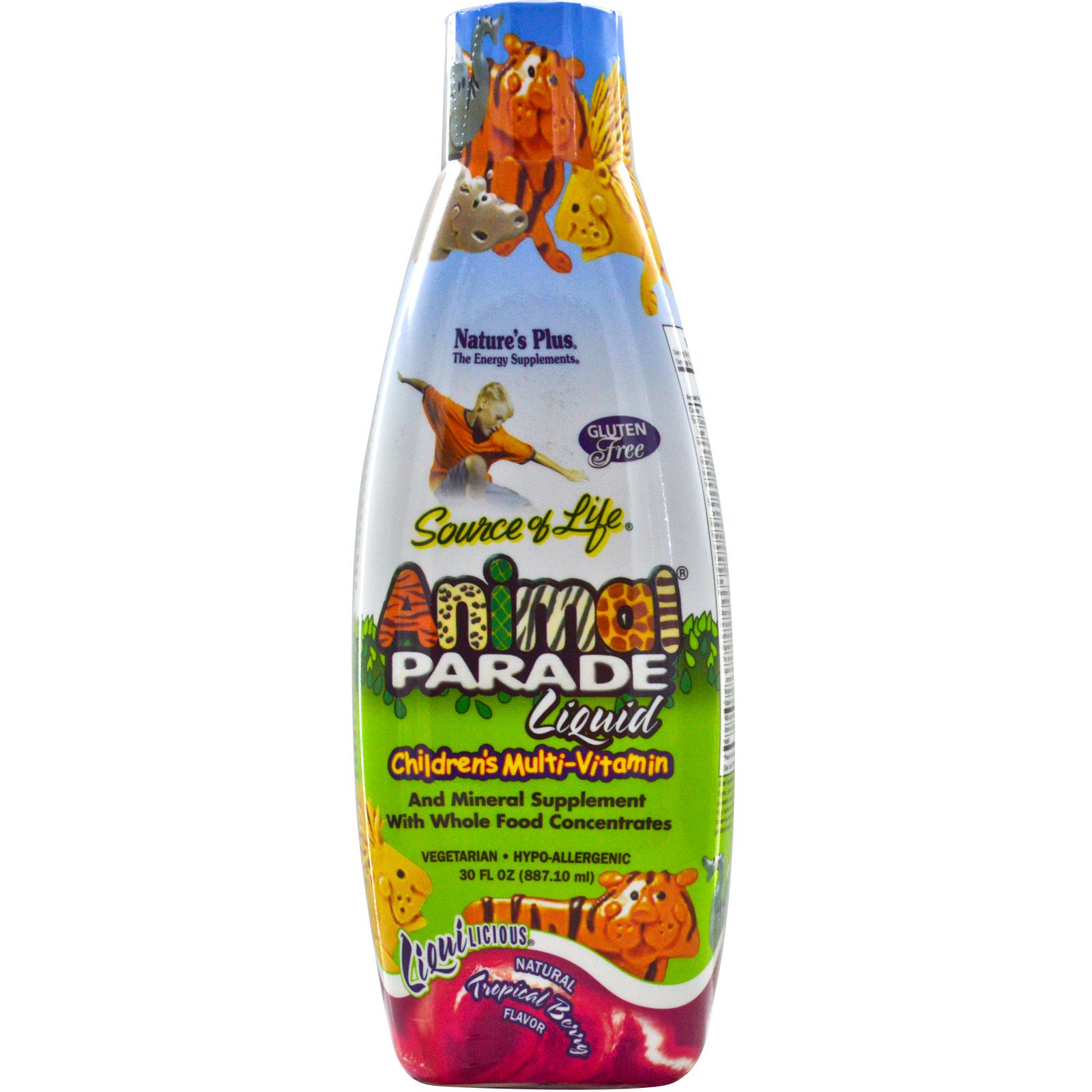 Nature's Plus, Источник жизни, жидкие мультивитамины для детей от Animal Parade, натуральный вкус тропических ягод, 30 жидких унций (887.10 мл)