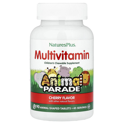 NaturesPlus, Animal Parade®, Children's Chewable Multivitamin, kaubares Multivitamin für Kinder, Kirsche, 90 Tabletten in Tierform