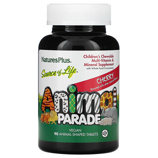 Nature's Plus, Source of Life, Animal Parade, Children's Chewable Multi-Vitamin & Mineral Supplement, Cherry, 90 Animal-Shaped Tablets
