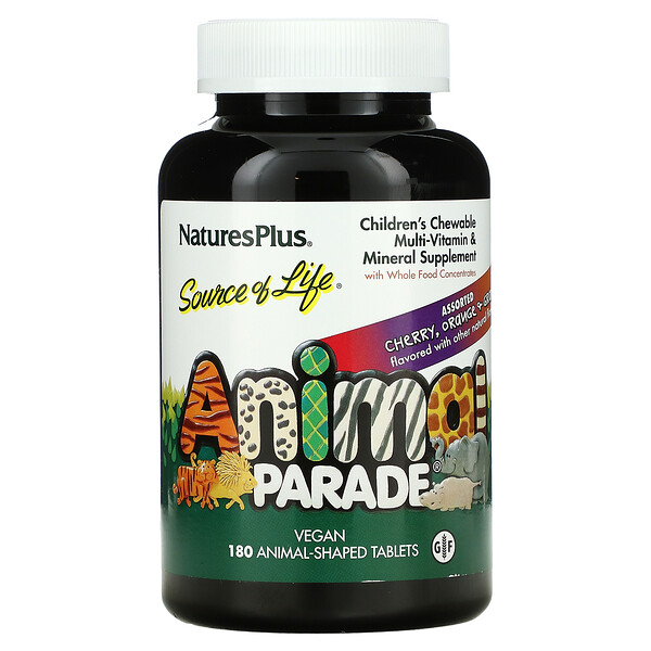 Nature's Plus, Animal Parade, добавка для детей с мультивитаминами и минералами, ассорти из натуральных вкусов, 180 жевательных таблеток в форме животных