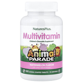 NaturesPlus, Animal Parade®, tuggbar multivitamin för barn, vattenmelon, 180 djurformade tabletter