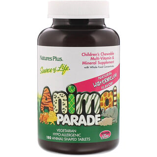 Nature's Plus, Source of Life, Animal Parade, Children's Chewable Multi-Vitamin and Mineral Supplement, Natural Watermelon Flavor, 180 Animal-Shaped Tablets