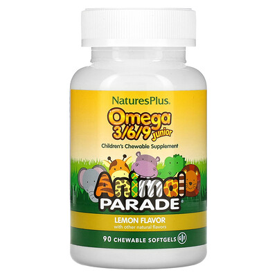 

NaturesPlus Source of Life, Animal Parade, омега 3/6/9 юниор, со вкусом натурального лимона, 90 капсул