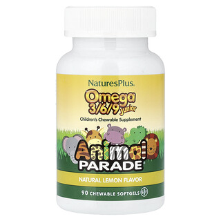 NaturesPlus, Animal Parade®, Omega 3/6/9 Junior, naturlig citron, 90 tuggbara mjukgelkapslar (520 mg per mjukgel)
