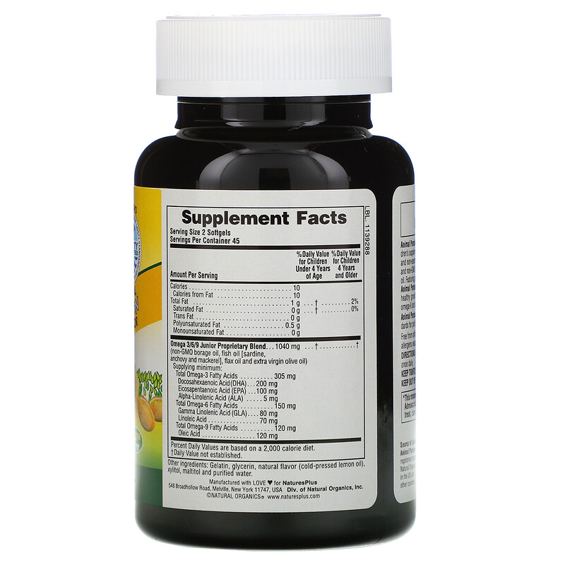 Nature's Plus, Source of Life, Animal Parade, Omega 3/6/9 Junior