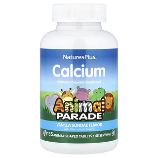 NaturesPlus, Animal Parade® Calcium, Kauwtabletten voor Kinderen, Vanillesmaak, 135 Diervormige Tabletten