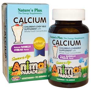 Nature's Plus, Источник жизни, Жевательные таблетки для детей с кальцием с ванильным вкусом, 90 животных