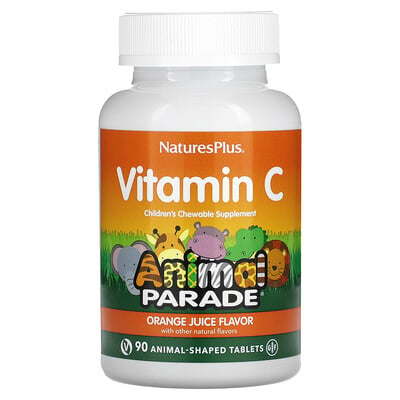 NaturesPlus Source of Life Animal Parade витамин C вкус натурального апельсинового сока 90 таблеток в форме животных