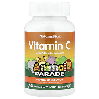 NaturesPlus, Source of Life, Animal Parade, Vitamin C, Orange Juice, 90 Animal-Shaped Tablets