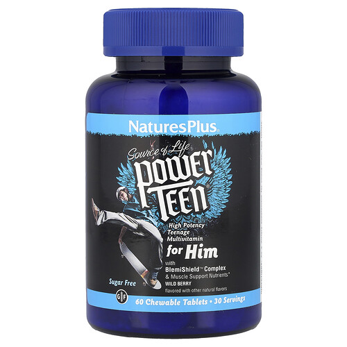 NaturesPlus, Sursa vieții, Power Teen for Him, Wild Berry, 60 de tablete masticabile