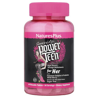 NaturesPlus, सोर्स ऑफ लाइफ, पावर टीन® फॉर हिर, चीनी मुक्त, वाइल्ड बेरी, 60 चबाने योग्य टैबलेट