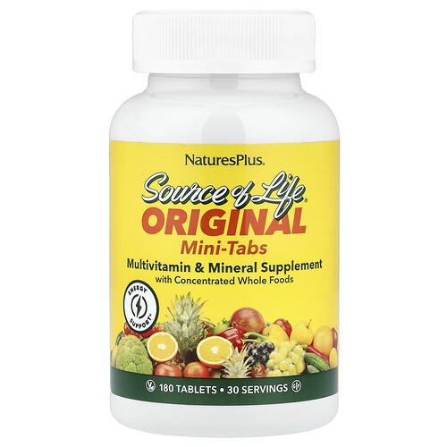 NaturesPlus, Source of Life®, Original Mini-Tabs, Multivitamin- und Mineralstoff-Ergänzungsmittel mit konzentrierten Vollwertkost, 180 Tabletten