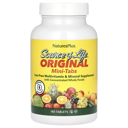 Naturesplus Source of Life, Original Mini-Tabs, Multivitamin & Mineral Supplement with Concentrated Whole Foods, Iron-Free, 180 Tablets