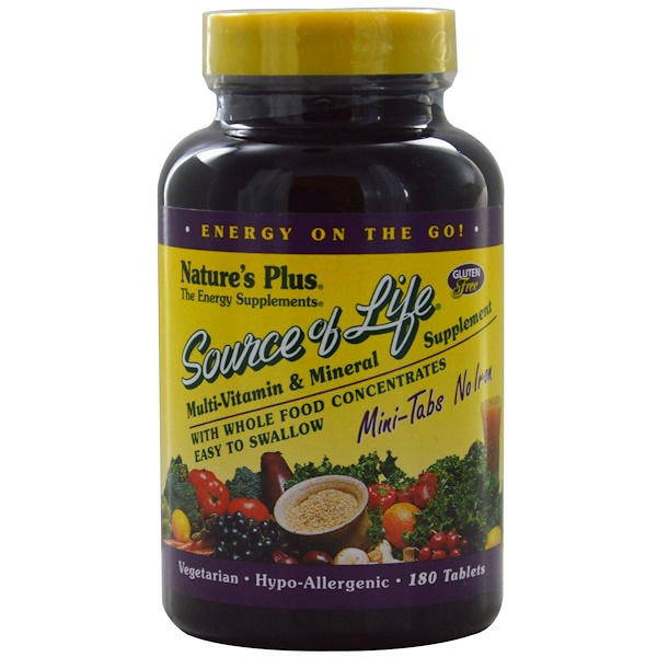 Nature's Plus, Source of Life, MultiVitamin & Mineral Supplement, No Iron, 180 Tablets