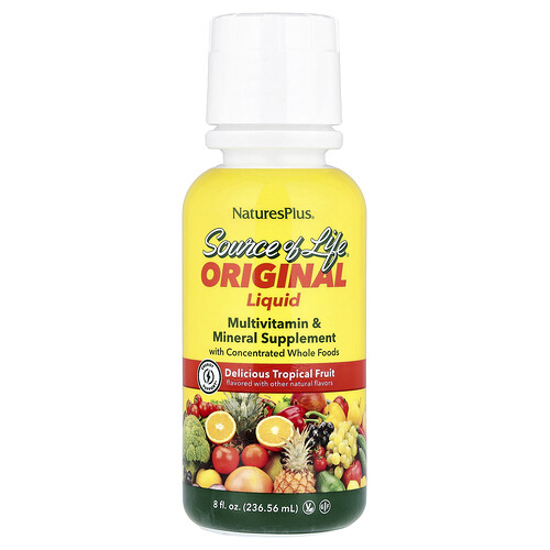 Naturesplus Source of Life®, Original Liquid Multivitamin & Mineral Supplement, Delicious Tropical Fruit, 8 fl oz (236.56 ml)