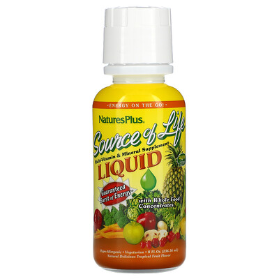 Nature's Plus Source Of Life, Multi-Vitamin & Mineral Supplement Liquid, Tropical Fruit Flavor, 8 fl oz (236.56 ml)