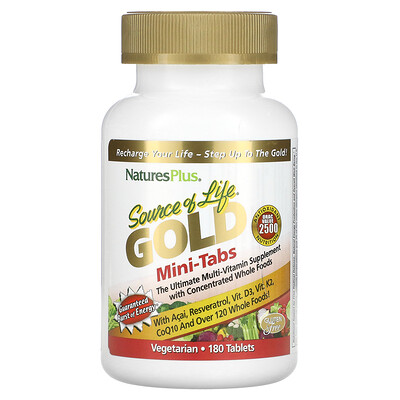 

NaturesPlus Source of Life Gold Mini-Tabs The Ultimate Multi-Vitamin Supplement with Concentrated Whole Foods 180 Tablets