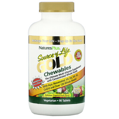 

NaturesPlus Source of Life Gold Chewables Delicious Tropical Fruit Flavor 90 Tablets