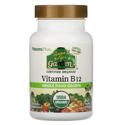 Nature's Plus Source of Life Garden, Certified Organic Vitamin B12, 60 Vegan Capsules