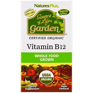 Nature's Plus, Источник жизни Сад, Органический витамин B12, 60 вегетарианских капсул