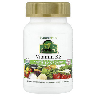 NaturesPlus, Source of Life® Garden, витамин K2, 60 веганских капсул