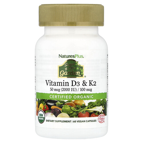 Naturesplus Source of Life® Garden, Organic Vitamin D3 & K2, 60 Vegan Capsules