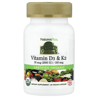 NaturesPlus, Source of Life Garden®, vitamine D3 și K2, 60 de capsule vegane