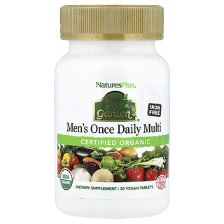 NaturesPlus, Source of Life Garden®, Suplemen Sekali Sehari untuk Pria Organik, Bebas Zat Besi, 30 Tablet Vegan