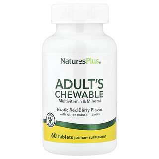 NaturesPlus, Multivitamin & Mineral Kunyah untuk Dewasa, Beri Merah Eksotis, 60 Tablet