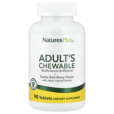 NaturesPlus, Multivitamínico Masticable para Adultos, Superfrutas Rojas Exóticas, Bayas Rojas, 90 Tabletas